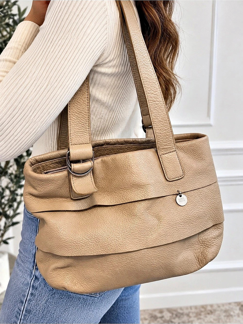 Nina Ricci Beige Taupe Butter Soft Leather Shoulder Tote Bag